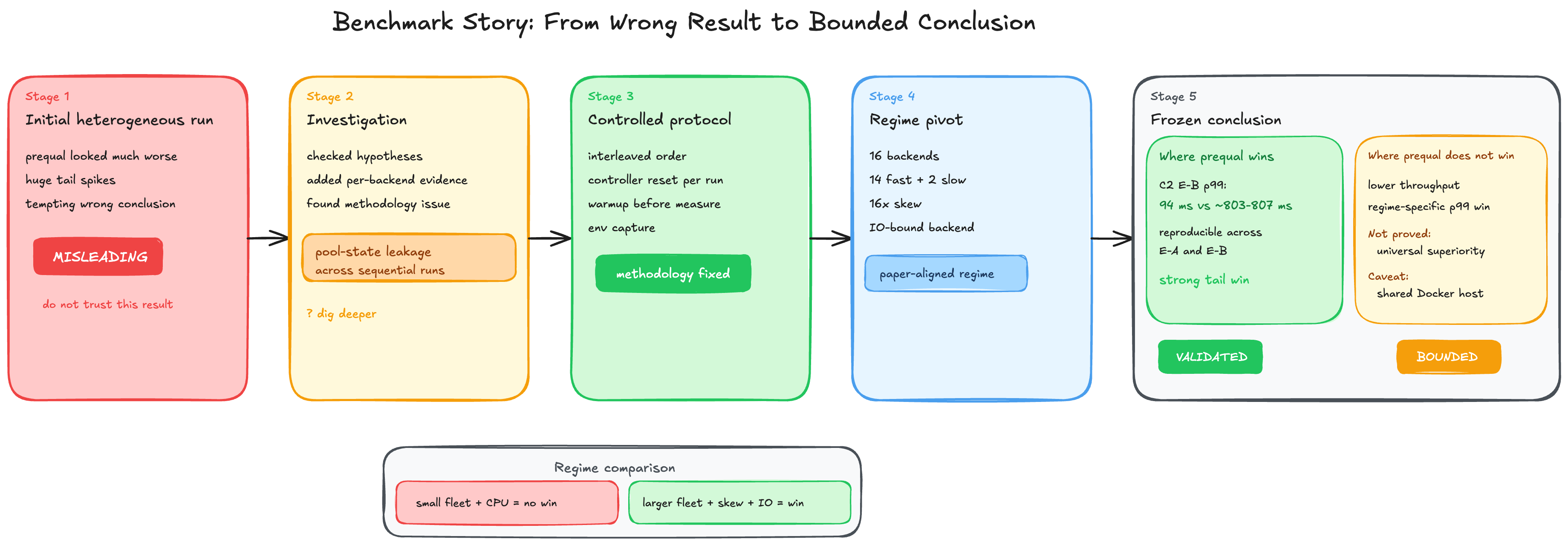 Benchmark Story: From Wrong Result to Bounded Conclusion